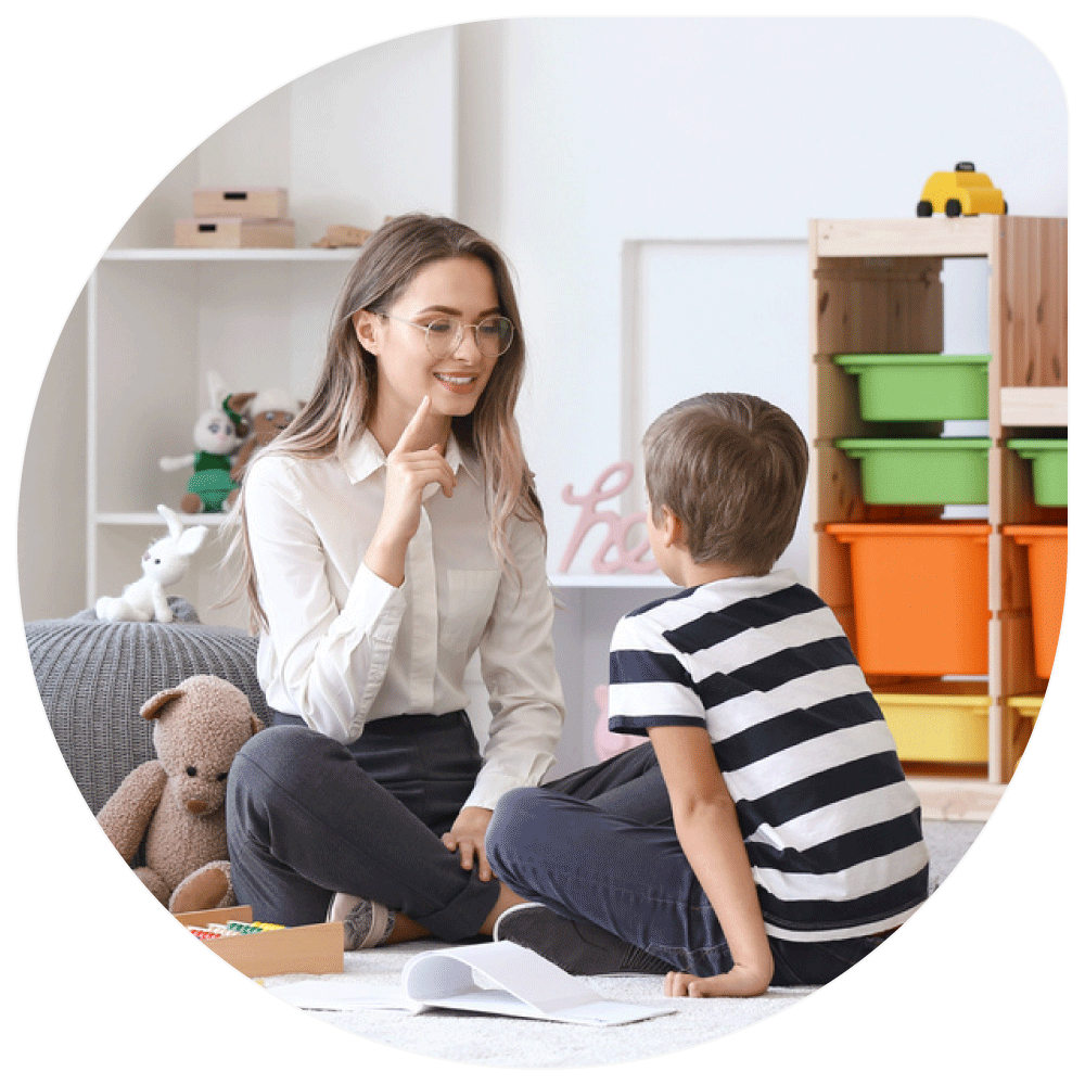 Speech language pathologist working with a child